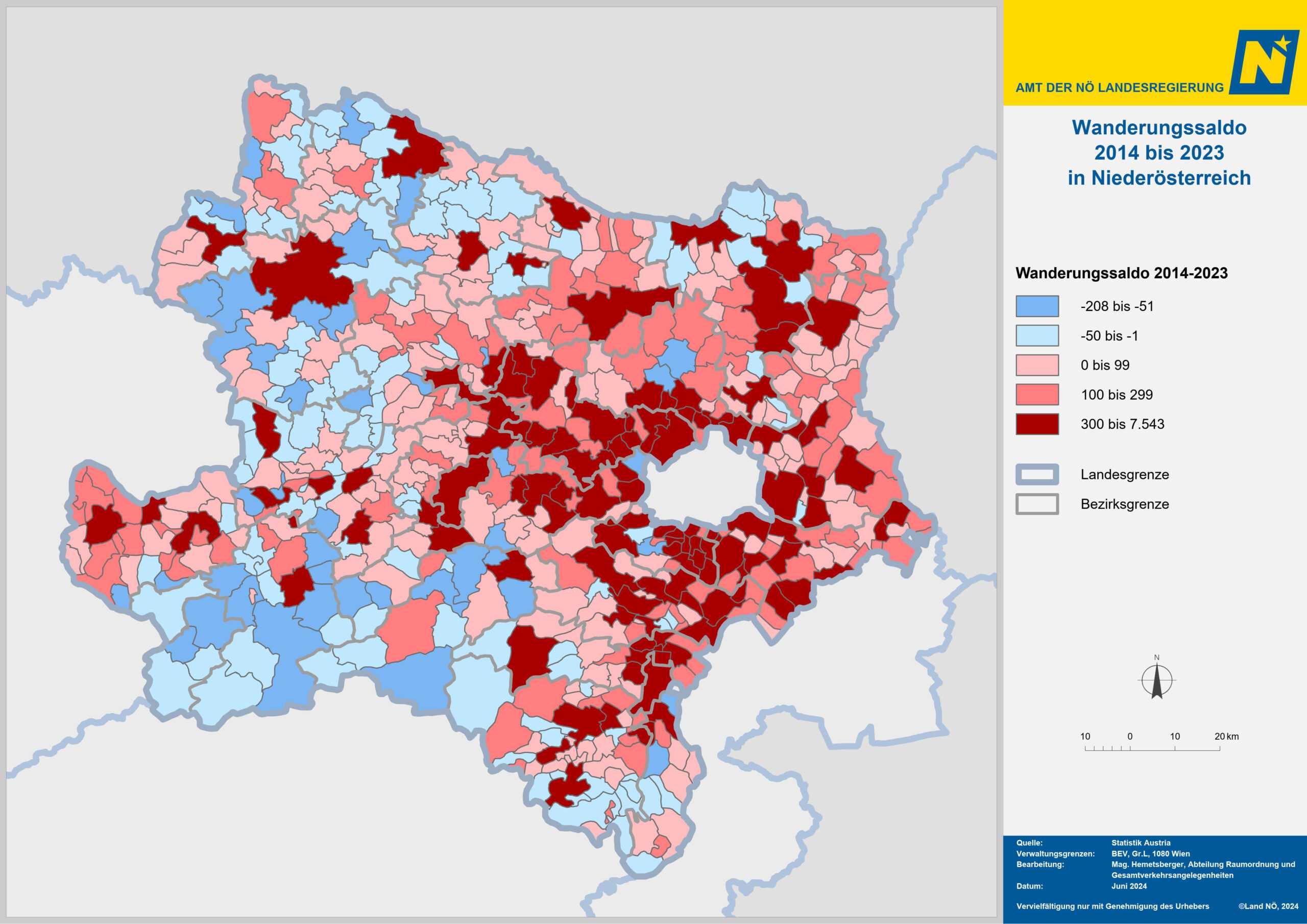 Wanderungssaldo in Niederösterreich 2014-2024